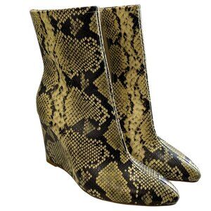 Matisse Kaia Snake Print Leather Wedge Ankle Booties Womens 6M Pointed Toe Tan‎
